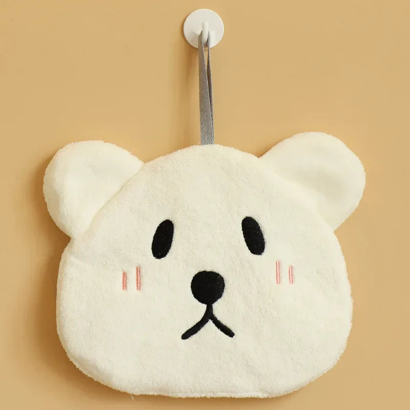 DecorBites™ Kids Bear Hand Towel: Soft Coral Velvet Absorbent Cleaning Cloth