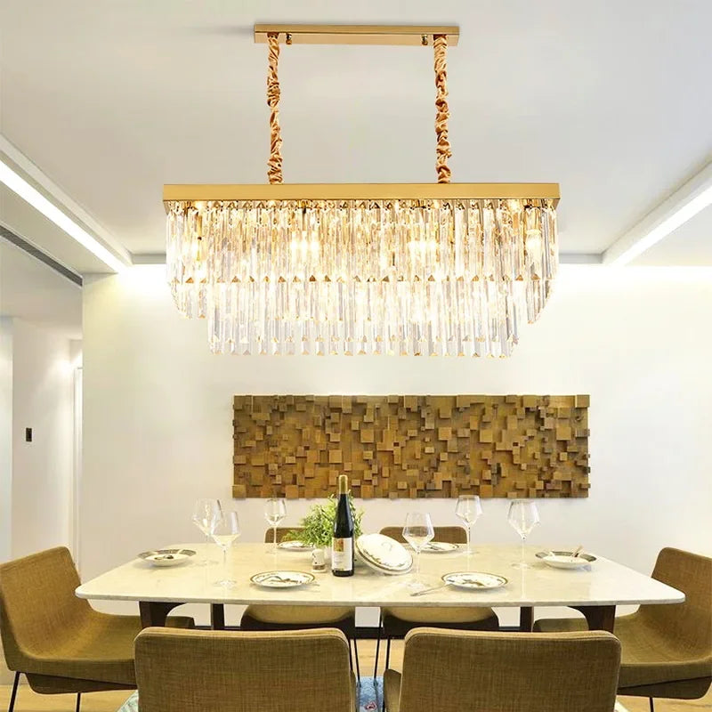 DecorBites™ Gold Black Metal LED Chandelier with K9 Crystal - Retro Square Chain Pendant Lighting