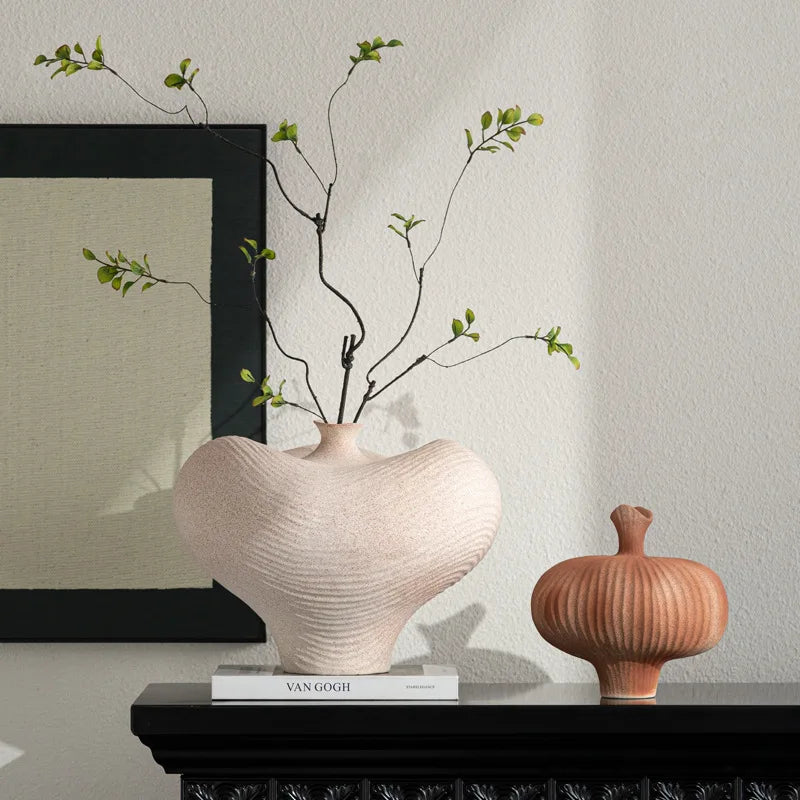 DecorBites™ Geometric Abstract Ceramic Flower Vase Bottle - Handcrafted Home Decor Pottery