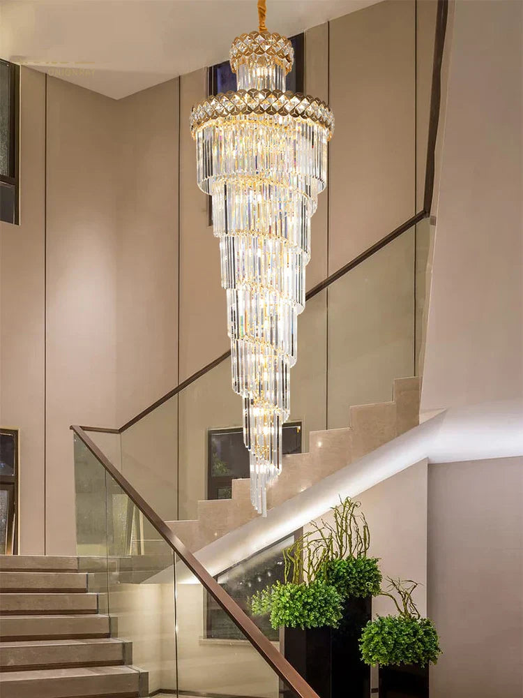 DecorBites™ Gold Stainless Steel Crystal Chandelier Staircase Lighting