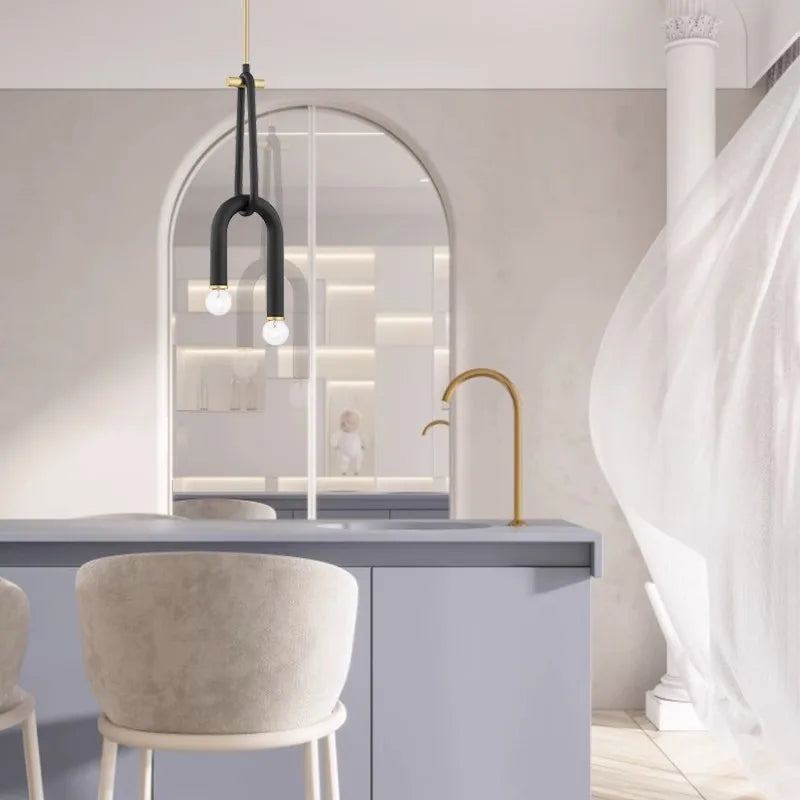 Modern black & brass led tube chandelier living room pendant light