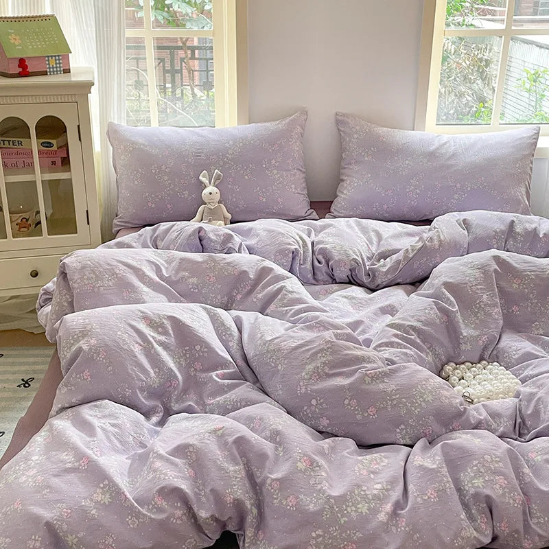 DecorBites™ Cotton Flower Print Bedding Set - Romantic High-Density Comforter for Adults