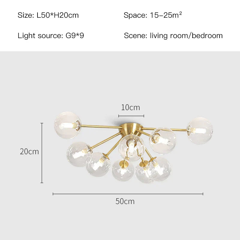 DecorBites™ Glass Ball LED Ceiling Chandelier for Modern Living Room and Bedroom Lighting