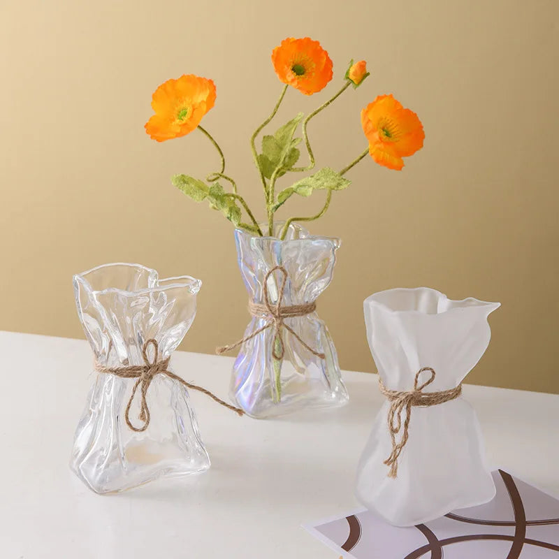 DecorBites™ Clear Glass Vase Irregularly Folded Handicraft Ornaments Hydroponic Flower Vases