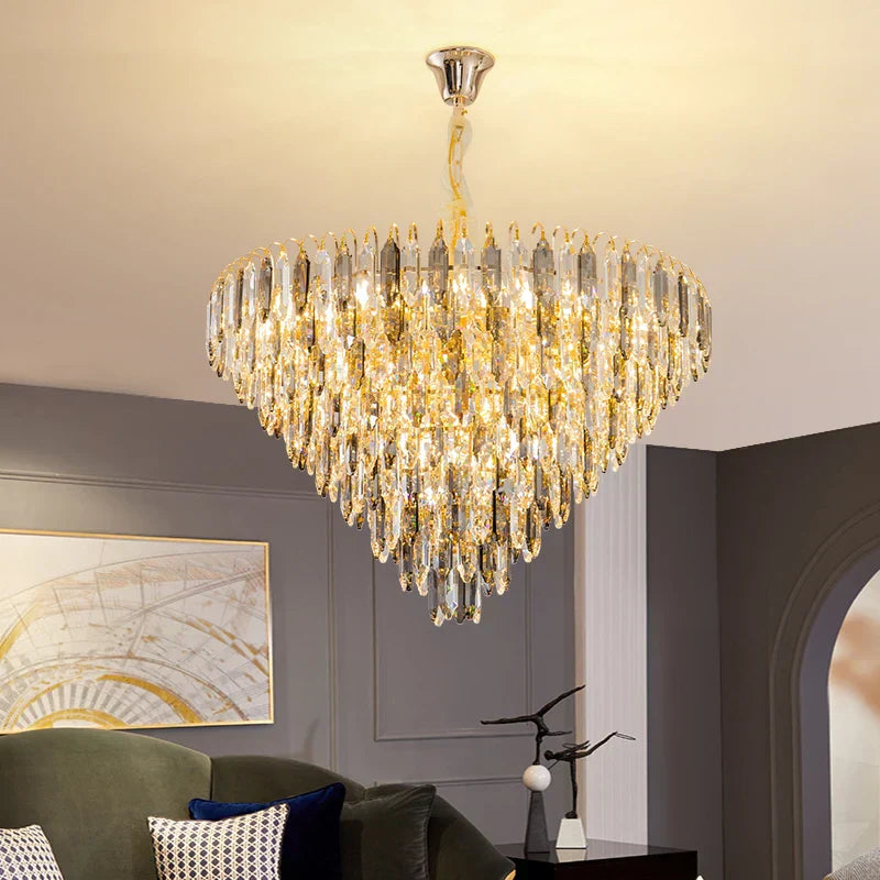 DecorBites™ Crystal Chandelier: Modern Luxury Round Main Lamp for Living Room & Staircase