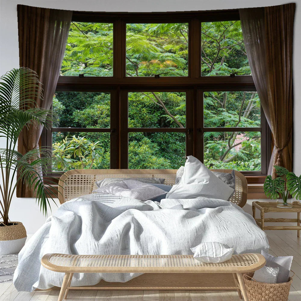 DecorBites™ Jungle Scenery Wall Tapestry: Natural Boho Minimalist Art for Home Decoration