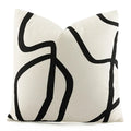 DecorBites™ Geometric Line Embroidered Pillowcase in Black White Beige Suede Canvas