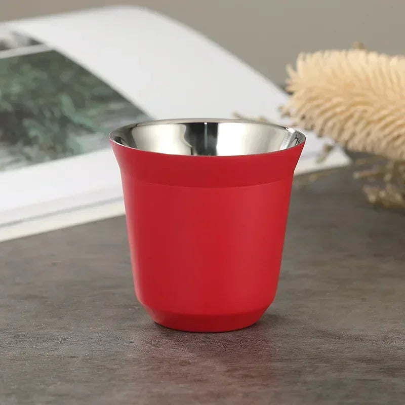 DecorBites™ Double Wall Espresso Mugs 80ml - Set of 2 Stainless Steel Heat Insulated Cups