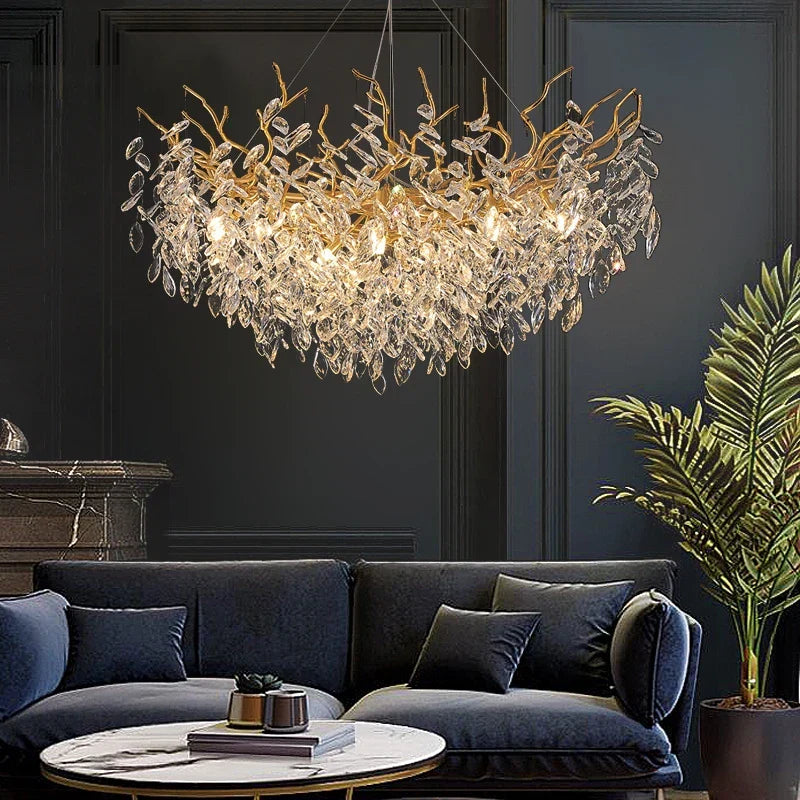 DecorBites™ Gold Crystal Chandeliers for Dining Room Branch Hanging Lamp Large Lighting