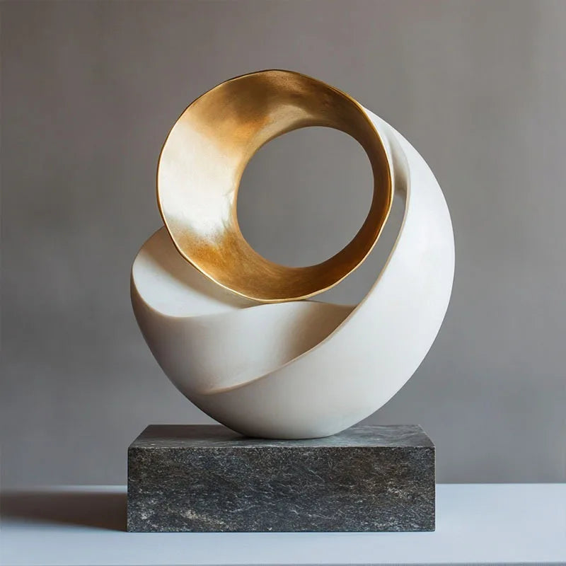 DecorBites™ Golden Ring Abstract Resin Figurines, Home Decor, Geometric Design