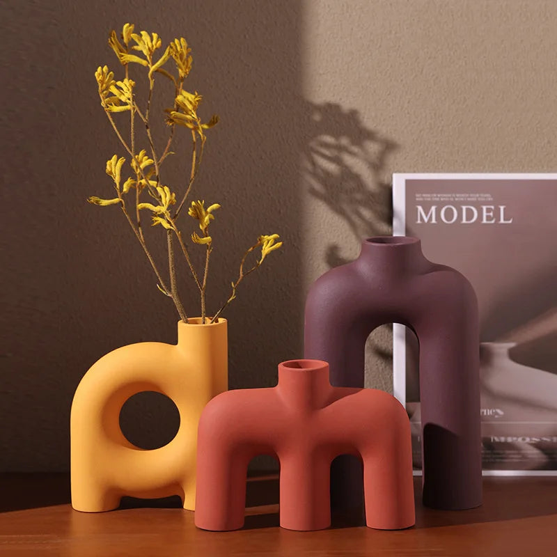 DecorBites™ Geometric Ceramic Vase: Hollowed-out Letters Flower Arrangement Home Decor