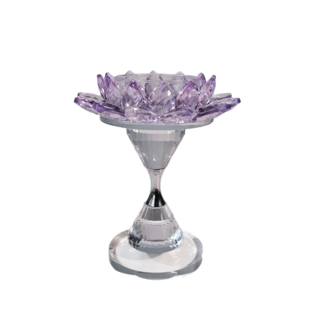 Pink and clear crystal lotus candle holder dining room decor