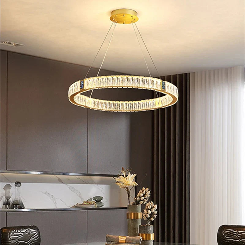DecorBites™ Crystal Round Ceiling Chandelier LED Pendant for Kitchen Dining Room Villa