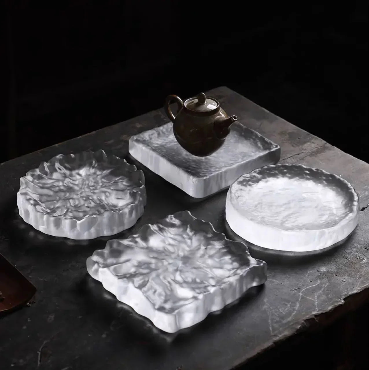 DecorBites™ Crystal Glass Coaster, Minimalist Jewelry Display Panel, Japanese Tea Plate
