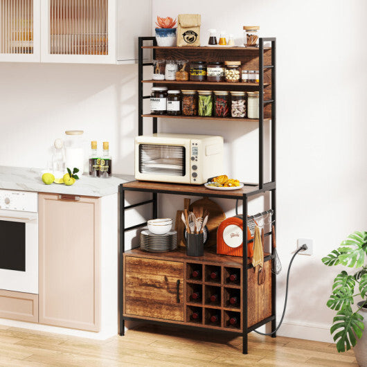 Coffee Bar Cabinet with Classified Storage and Wine Bottle Holders