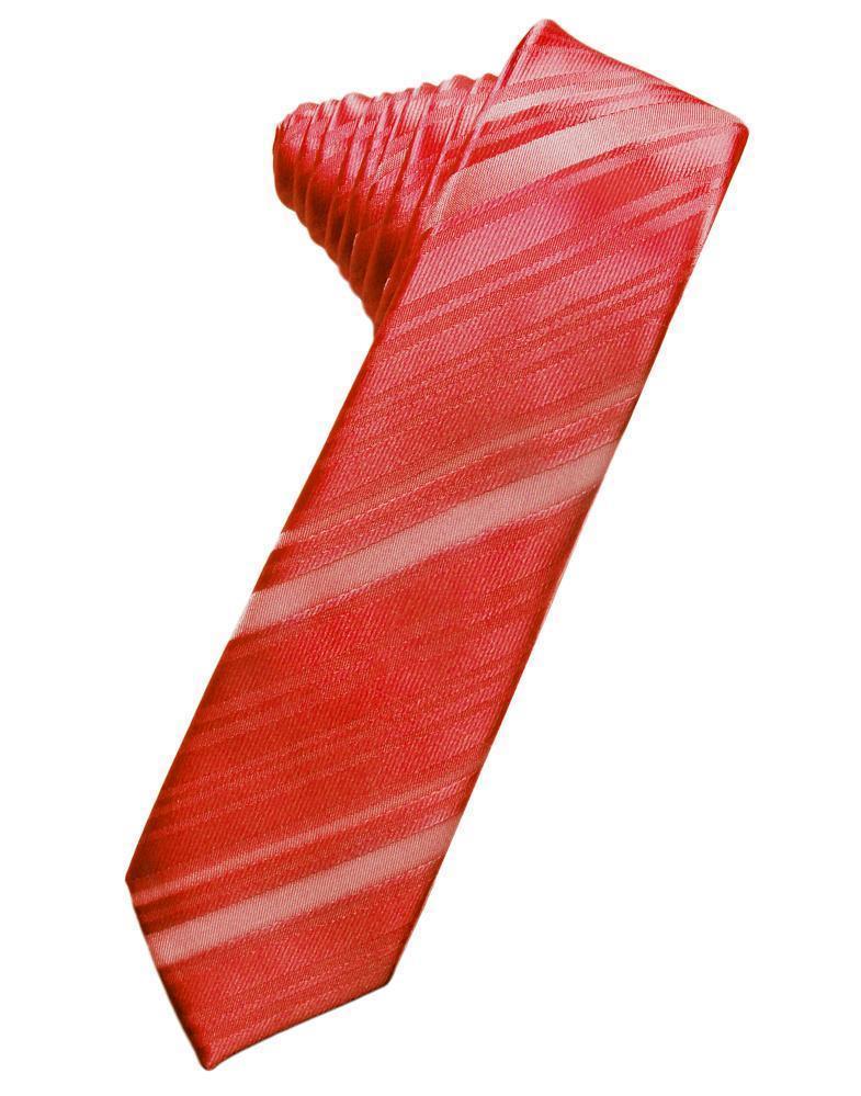 Striped Satin Skinny Necktie Self Tie