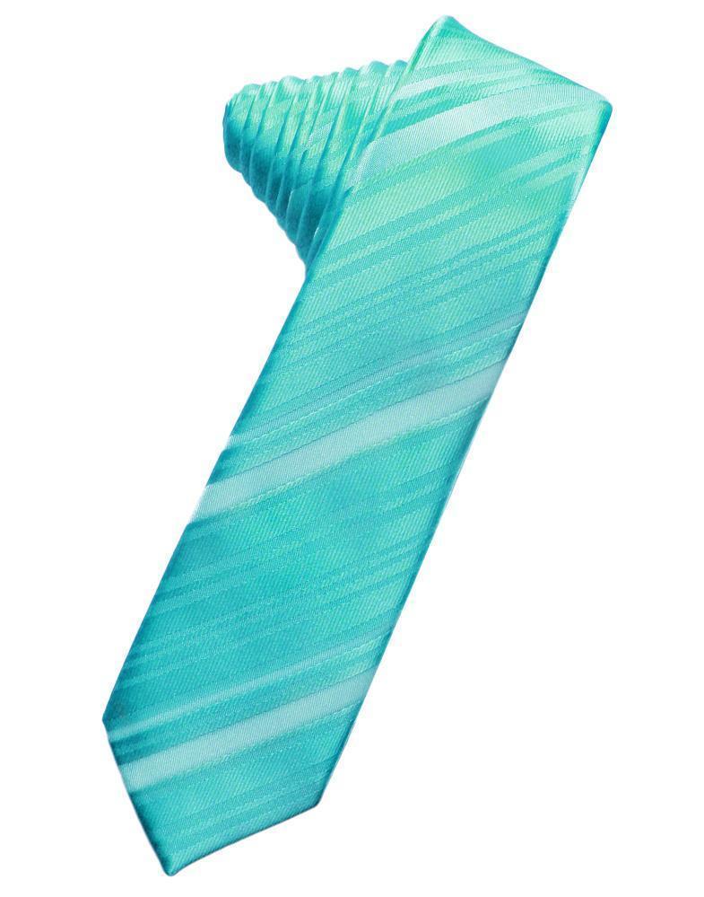Striped Satin Skinny Necktie Self Tie