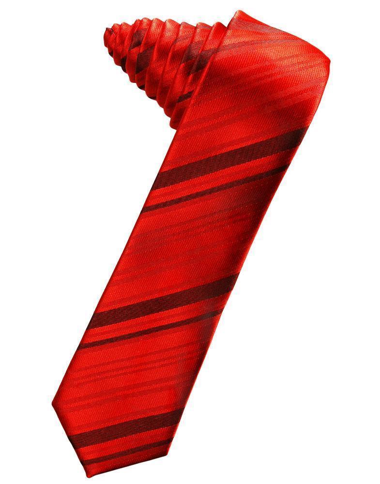 Striped Satin Skinny Necktie Self Tie