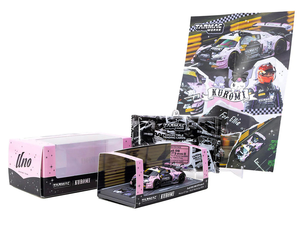 Audi R8 LMS GT3 evo II #10 Adderly Fong "Uno Racing Team - Kuromi" "Macau GT Cup - FIA GT World Cup" (2024) with  Collectible Tarmac Cards "Hobby64" Series 1/64 Diecast Model Car by Tarmac Works