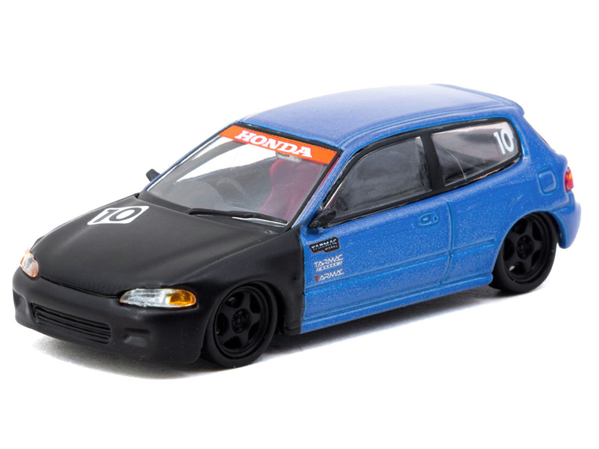 Honda Civic EG6 RHD (Right Hand Drive) #10 "Tarmac Works 10th Anniversary" Blue Metallic and Matt Black "Hobby64" Series 1/64 Diecast Model Car by Tarmac Works