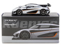 Koenigsegg One:1 Silver Metallic with Black Stripes "Global64" Series 1/64 Diecast Model Car by Tarmac Works