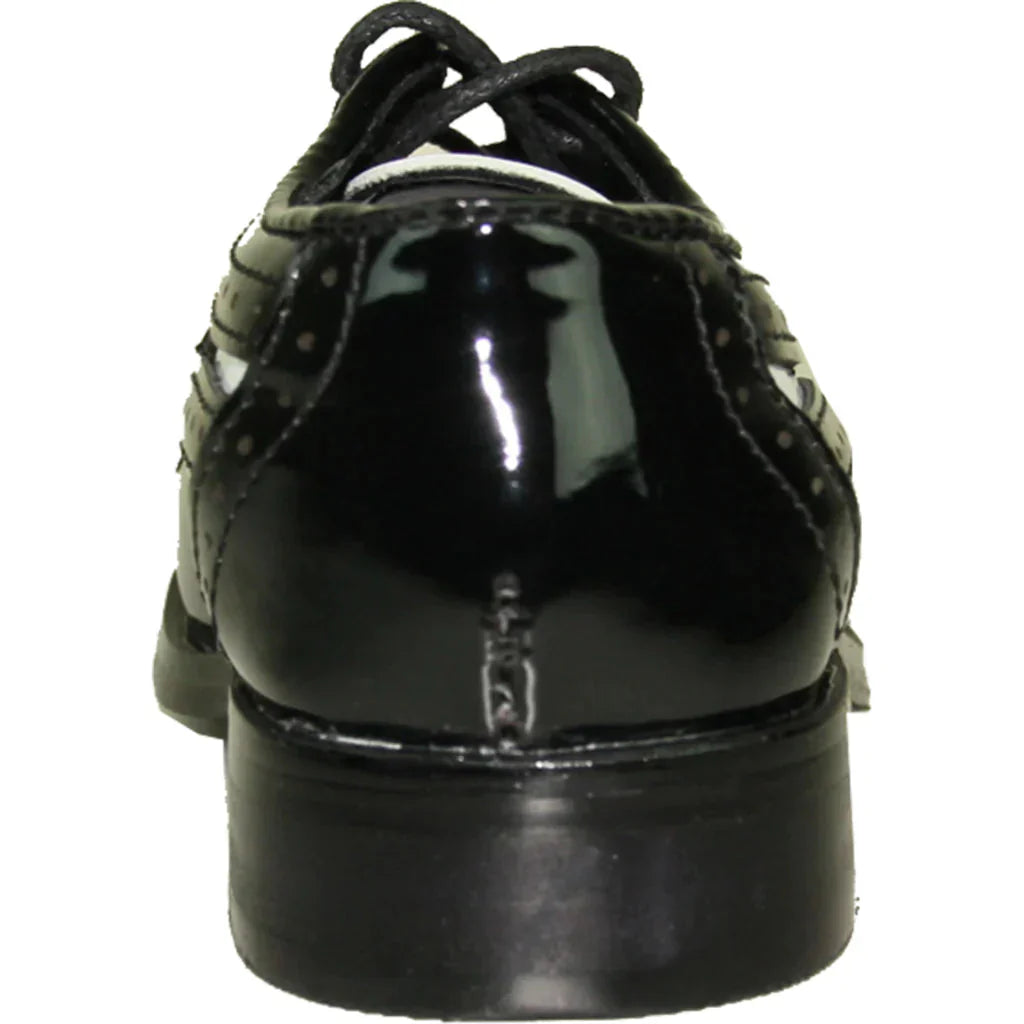 VANGELO Boy Dress Shoe TAB-3KID Oxford Formal Tuxedo for Prom & Wedding Black/White Patent Two Tone
