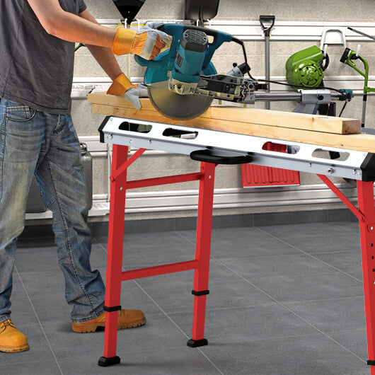 42 Inches x 21 Inches Welding Table with Adjustable Height and 2 Bar Clamps-Silver