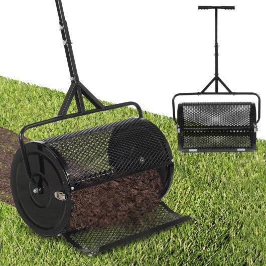 24 Inch Compost Spreader Peat Moss Spreader Roller with Height-Adjustable T-Shaped Handle-Black
