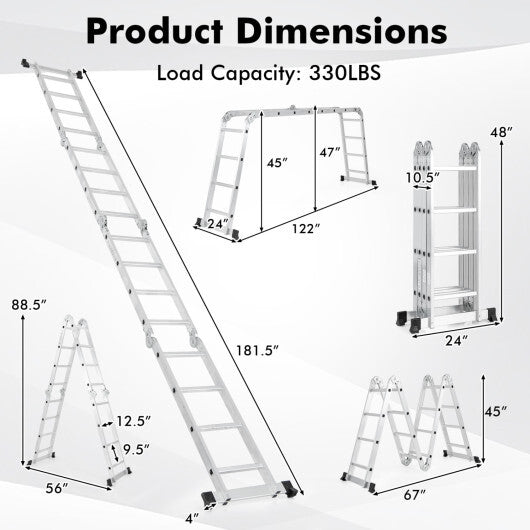 15 Feet Folding Aluminum Ladder with Safe Locking Hinge