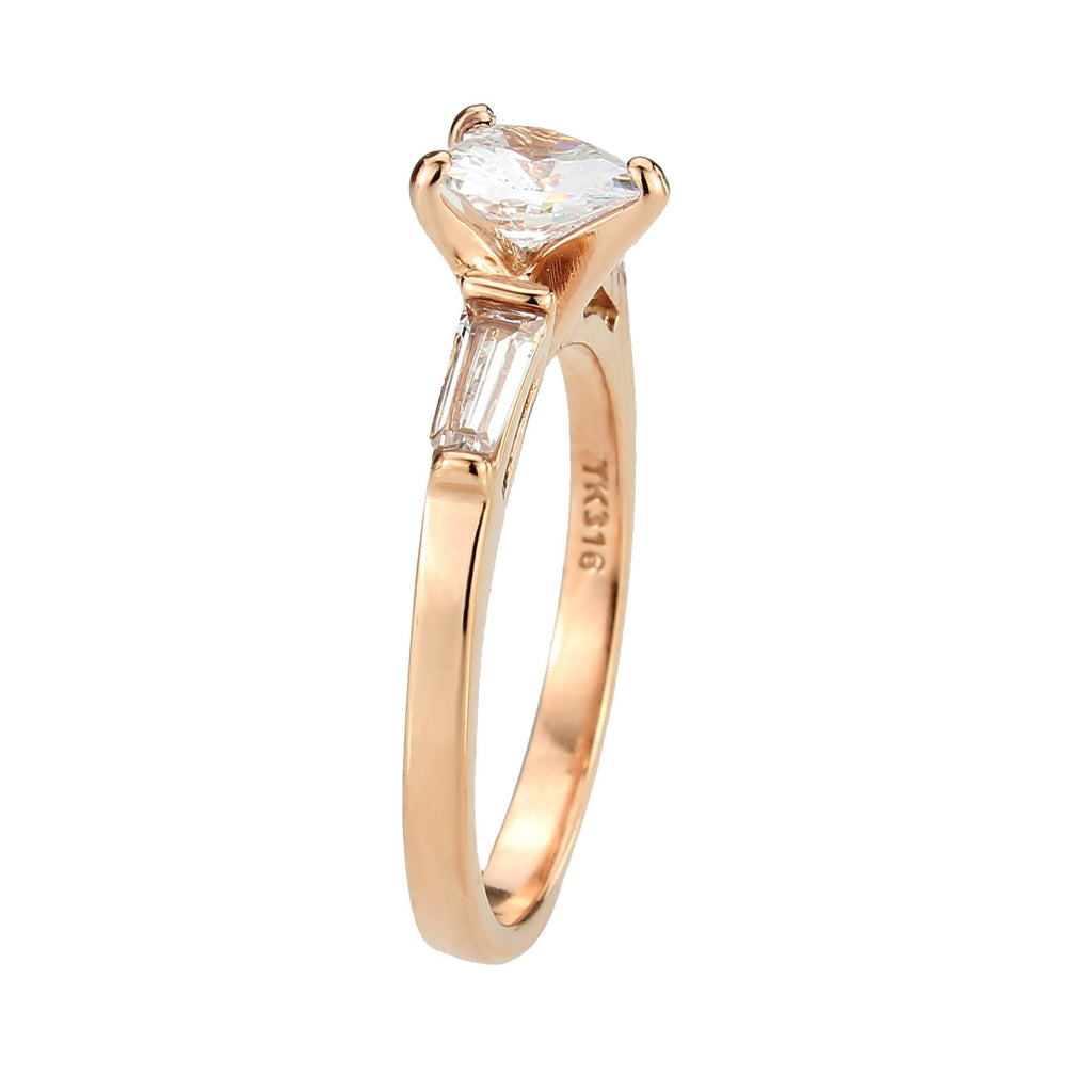 TK3829 - IP Rose Gold(Ion Plating) Stainless Steel Ring with AAA Grade CZ in Clear
