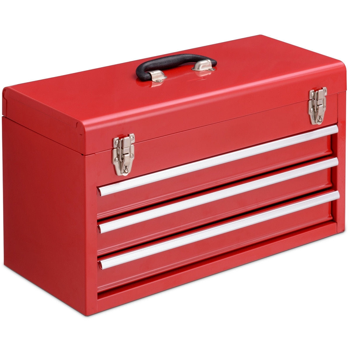 Portable Garage Mechanic Tool Cabinet Box with 3 Drawers-Red - Color: Red