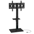 Tilt and Height Adjustable Floor TV Stand with Power Outlet and Adjustable AV Shelf