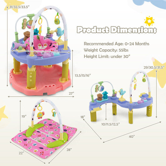 3-in-1 Baby Activity Center with 3-position for 0-24 Months-Pink - Color: Pink