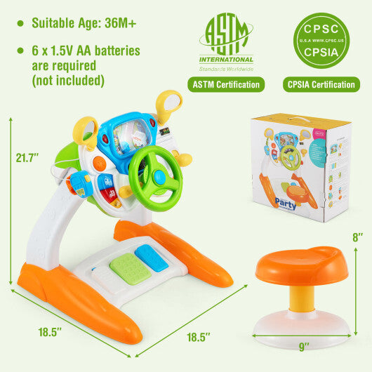 Kids Steering Wheel Pretend Play Toy Set with Lights and Sounds - Color: Multicolor