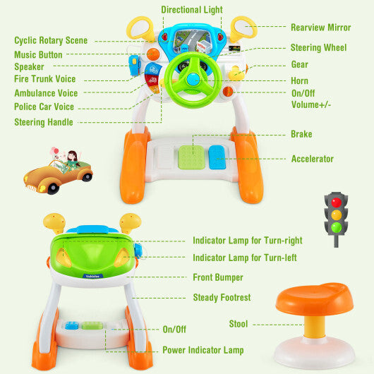 Kids Steering Wheel Pretend Play Toy Set with Lights and Sounds - Color: Multicolor