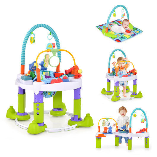 4-in-1 Baby Bouncer Activity Center with 3 Adjustable Heights-Green - Color: Green