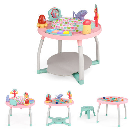 5-in-1 Baby Activity Center Interactive Bounce Seat with Removable Toys-Pink - Color: Pink