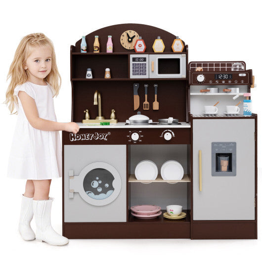 Kids Kitchen Set Wooden with Coffee Makers and Accessories-White