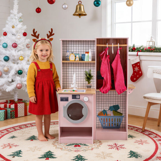 Dual-Sided Kids Play Kitchen with Water Dispenser and Range Hood for 3+ Years Old-White