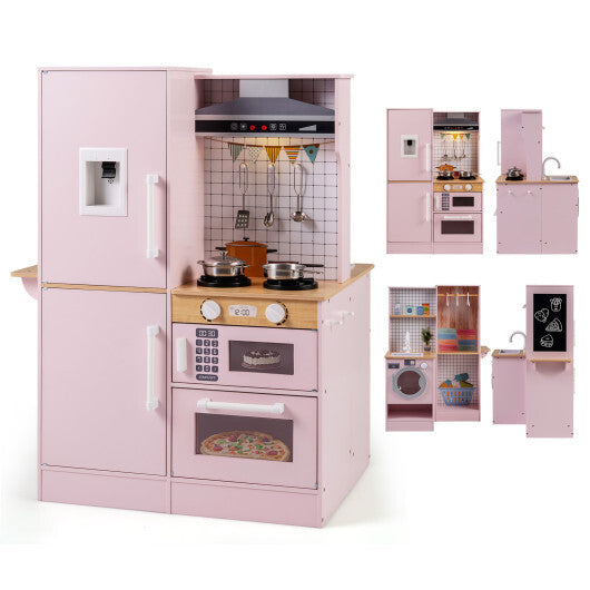 Dual-Sided Kids Play Kitchen with Water Dispenser and Range Hood for 3+ Years Old-White