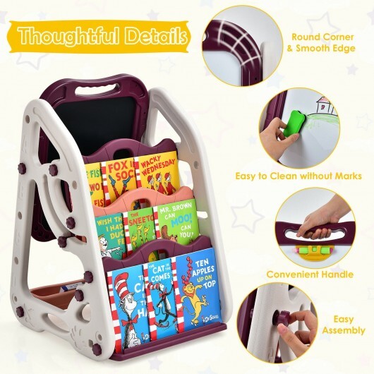 3-in-1 Kids Art Easel Double-Sided Tabletop Easel with Art Accessories-Red - Color: Red