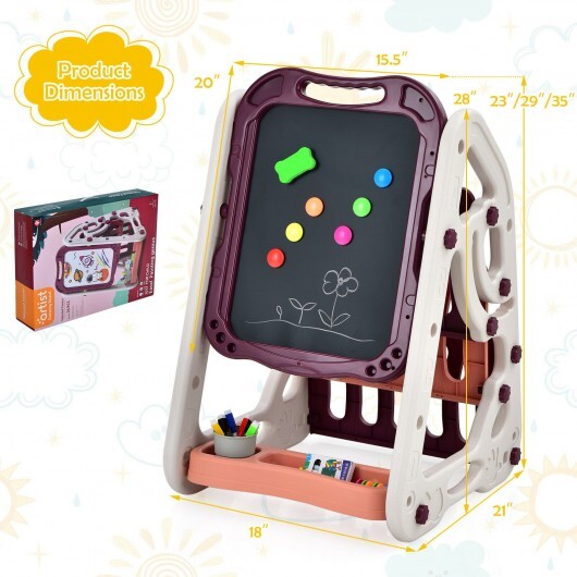3-in-1 Kids Art Easel Double-Sided Tabletop Easel with Art Accessories-Red - Color: Red