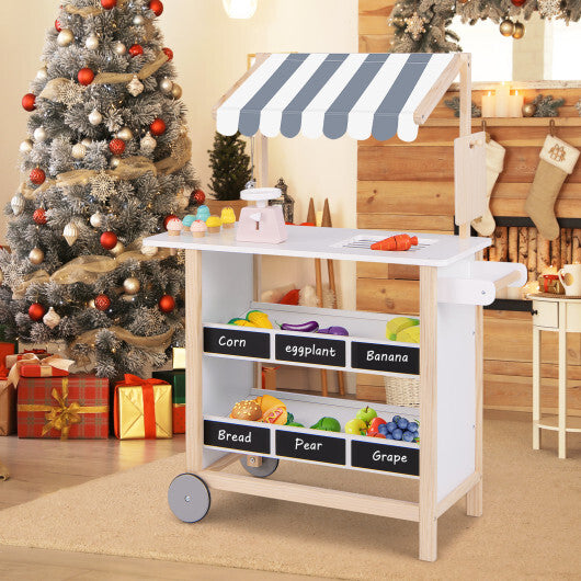Kids Wooden Ice Cream Cart with Chalkboard and Storage-Red