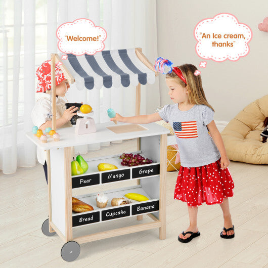 Kids Wooden Ice Cream Cart with Chalkboard and Storage-Red