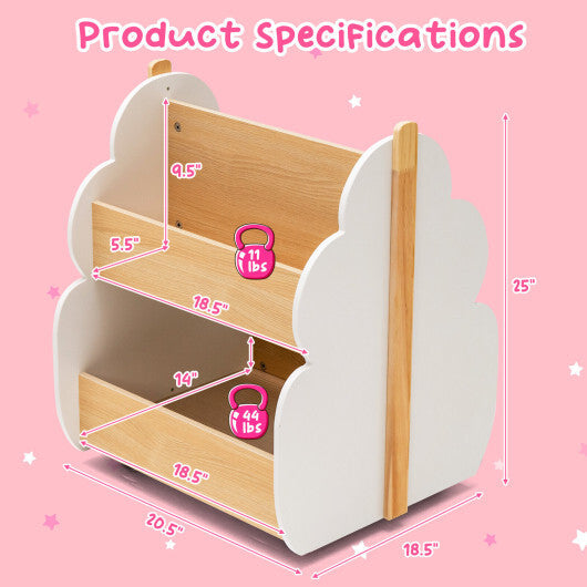 Kids Wooden Bookshelf with Universal Wheels-Gray