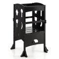 Folding Wooden Step Stool with Lockable Safety Rail for Toddler 3+-White