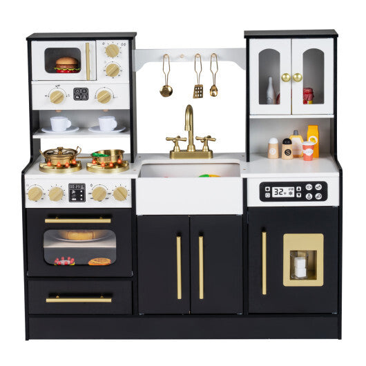 Wooden Kids Kitchen Playset with Realistic Lights and Sounds-Black