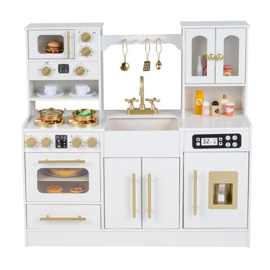 Wooden Kids Kitchen Playset with Realistic Lights and Sounds-Black