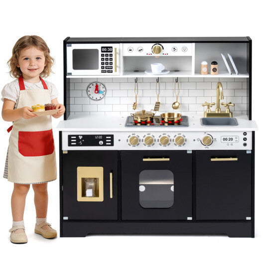 Wooden Play Kitchen for Kids with Realistic Lights and Sounds-White