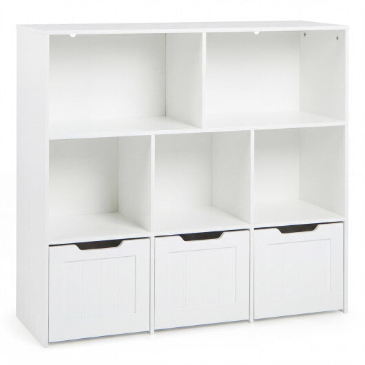 Toy Storage Organizer with 3 Movable Drawers and 5 Open Cubbies for Playroom-White